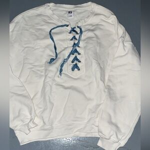 NSF Off White Sweatshirt with Blue Lace-Up Detail Womens Size Medium
